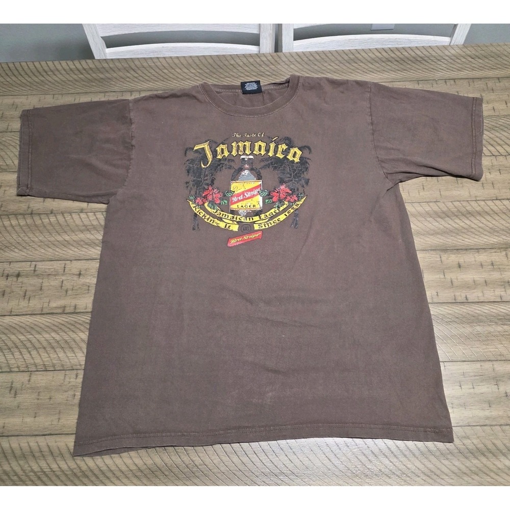 Vintage Caribbean Vacation Red Stripe Beer T-Shirt Brown 2XL Jamaica Lager...